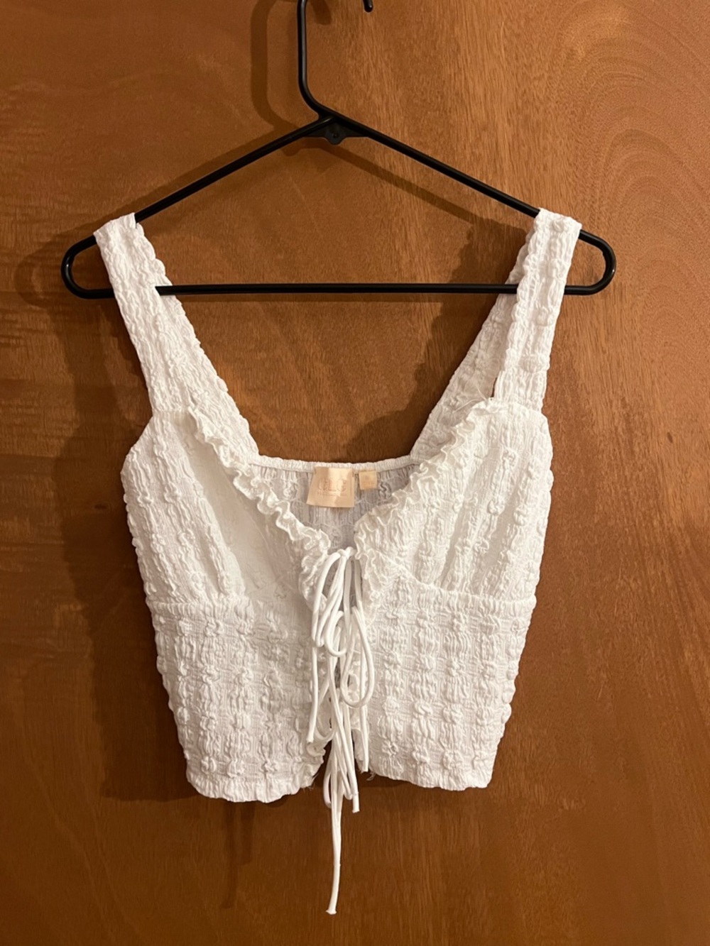 Good Luck Gem White Textured Tie-Front Crop Tank
